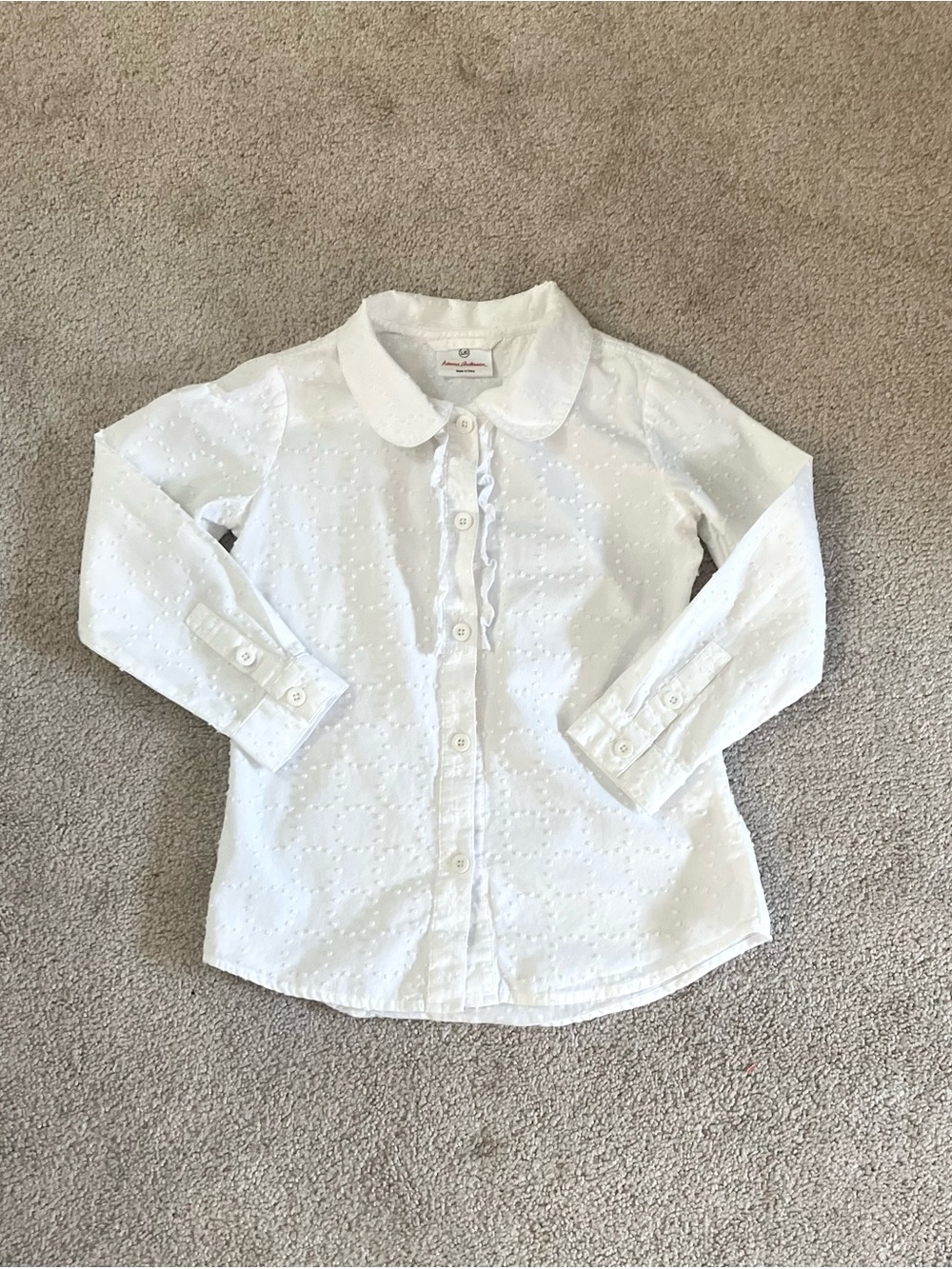 Hanna Andersson Peter Pan Swiss Dot L/S Top, White - Size 120 (US 6/7) (VGUC)
